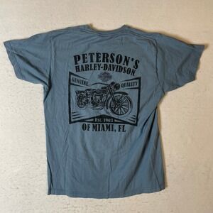 Harley Davidson Peterson of Miami FL Motorcycle T Shirt‎ Blue Graphic Tee Mens L